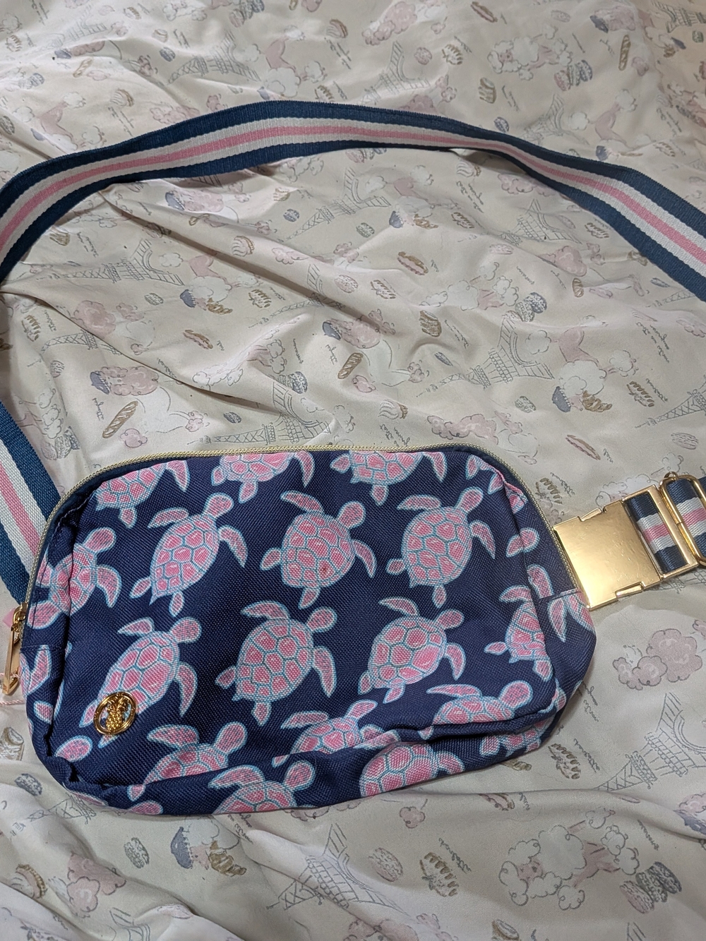 Simply Southern Navy Crossbody Bag with Pink Turtle Print